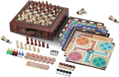 Houten Bordspelset - Klassiek Spel - Strategisch Spelen - 12-in-1 Collectie - 31x31x7.5 cm - Natuurlijk Hout