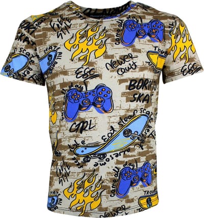 S&C Shirtje Joystick Skateboard bruin Kids & Kind Jongens Bruin - Maat: 98/104