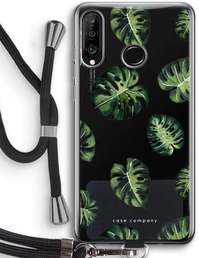 Case Company® - Hoesje met koord geschikt voor Huawei P30 Lite hoesje met Koord - Tropische bladeren - Telefoonhoesje met Zwart Koord - Bescherming aan alle Kanten en Over de Schermrand