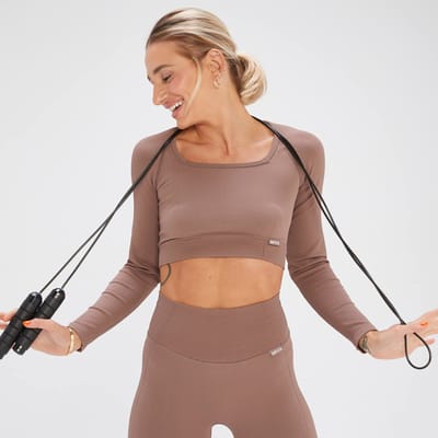 MP x Tatiana naadloze croptop met lange mouwen - Hazelnootbruin - XS