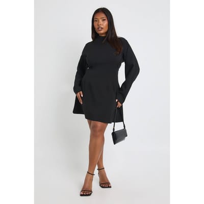 boohoo Dames Plus-size Shift-jurk met getailleerde details en ballonmouwen | Zwart | Maat: 54