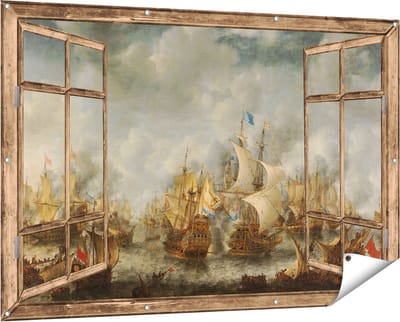 Gards Tuinposter Doorkijk Slag bij Terheide - Jan Abrahamsz. Beerstraten - 150x100 cm - Tuindoek - Tuindecoratie - Wanddecoratie buiten - Tuinschilderij