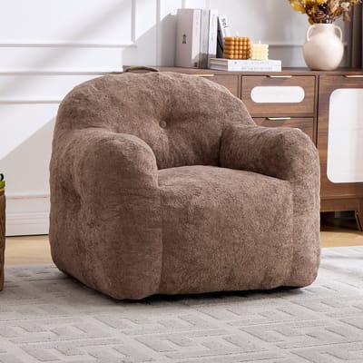 Zitzak Fauteuil van Chenille Imitatie Konijnenbont - Hoogdichtheid Versnipperd Schuim - Ergonomisch Ontwerp - Loungestoel voor Woonkamer en Slaapkamer - Max. 200 kg-Koffiebruin