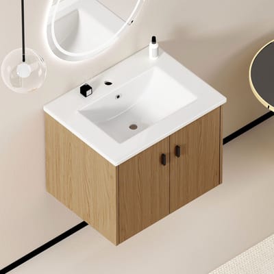 OKWISH Badkamerkast – Compacte Opbergkast Met 2 Softclose Deuren – Voor Kleine Badkamer Of Gastentoilet – Licht Eiken – 60 cm