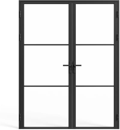 Vente-unique Omkeerbare dubbele deur in aluminium en gehard glas - 2 x H204 x B83 cm - Zwart - MASERU