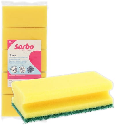 Sorbo Schuurspons met Handgreep - 10 Stuks - Schoonmaakspons voor Vet, Vuil en Kalkaanslag - Viscose
