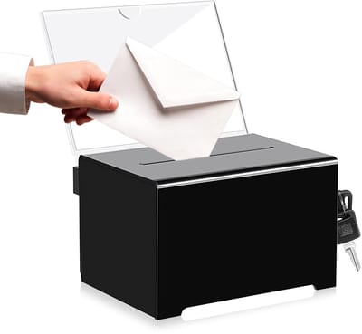 Unyqoos® Veilig afsluitbare acrylbox voor donaties en visitekaartjes met sleutels, zwart, 10*16*11 cm