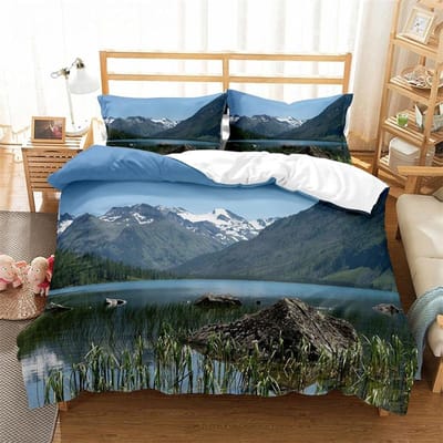 Altai Gebergte Koning Koningin Dekbedovertrek Natuurlandschap Beddengoedset Bos Meer Scène Dekbedovertrek Polyester Dekbedovertrek 150X200cm 3pcs