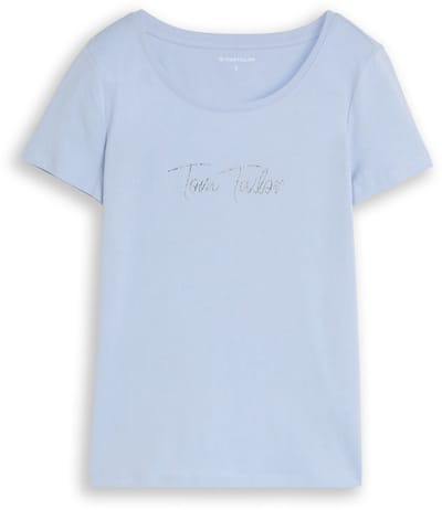 Tom Tailor - T-shirt met glitterlogo - Maat L - Kentucky Blue