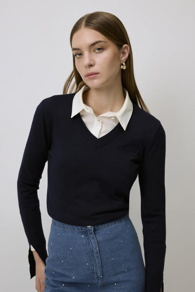 Touché Privé - Zachtgebreide basisblouse - Marine - Dames