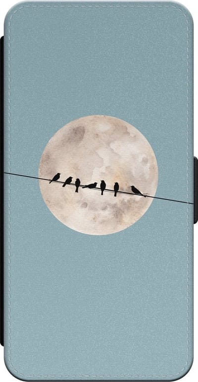 Leuke Telefoonhoesjes - Bookcase hoesje geschikt voor iPhone 14 Pro bookcase leer - Moon birds - Moon birds - Wallet case met pasjeshouder - Print / Illustratie - Blauw