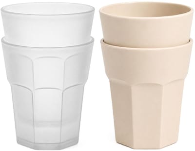Plasticforte onbreekbare drinkglazen - 8x stuks - kunststof/plastic - mix van twee kleuren - beige en transparant - 360 ml - 10 x 9 cm