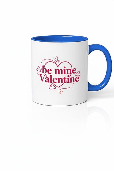 Valentijn Mok Be Mine Valentine met Hartjes | Blauw Wit Keramische Liefdes Mok