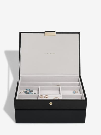 STACKERS BLACK RAFFIA - Sieradendoos - Juwelendoos - Sieradenhouder - Sieraden Organizer - 2-set