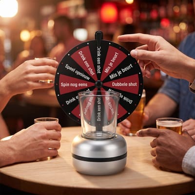 Cheqo® Drankspel Wheel of Shots - Drinkspel met Shotglas en Draairad - Shot Spinner - Draaiwiel - Partyspel voor Vrijgezellenfeest - Gezelschapsspel - Casino - Spin the Shot - Drank Spel - Cadeau voor Volwassenen - Shotjes - Drinking Game
