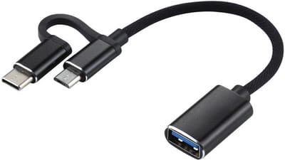 USB-C + Micro-USB naar USB 3.0 Female compacte adapter kabel - data en opladen - voor o.a. telefoon en laptop - 11 CM - zwart