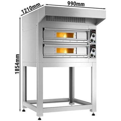 GGM Gastro Elektro Pizzaofen - 4+4x 33cm - Manuell - inkl. Haube & Untergestell Zilver