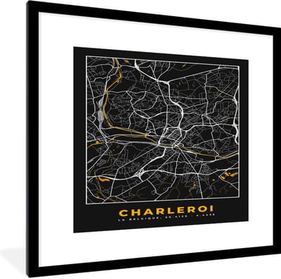 Fotolijst incl. Poster - Charleroi - Stadskaart - Plattegrond - Goud - Kaart - 40x40 cm - Posterlijst