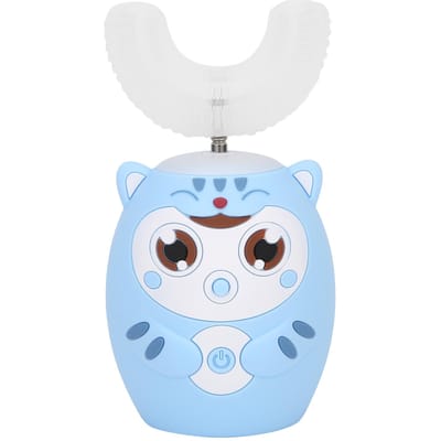 Brosse à dents automatique en forme de U, brosse à dents ultrasonique de dessin animé, brosse de nettoyage buccal pour enfants, bleu bleu