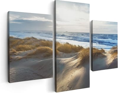 Artaza Canvas Schilderij Drieluik Duinen En Zee  - 90x60 - Foto Op Canvas - Canvas Print