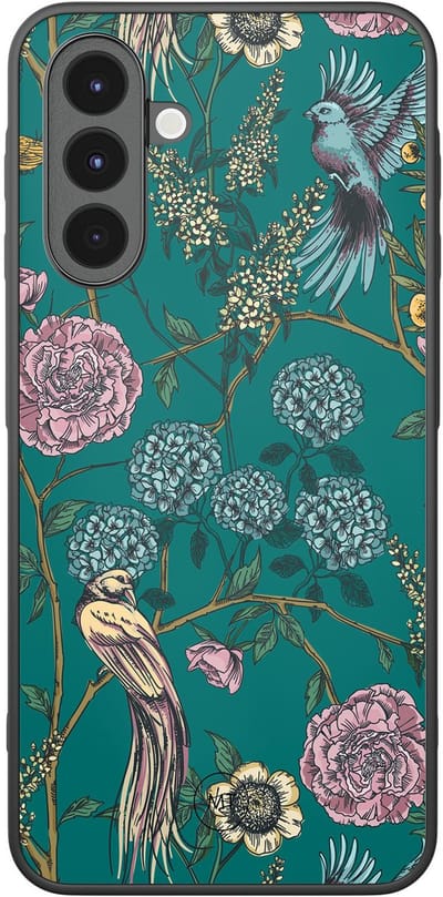 Hoesje geschikt voor Samsung Galaxy A16 - Vogels Japanse bloemen - TPU Hard Case Backcover - Groen - Mooie Telefoonhoesjes