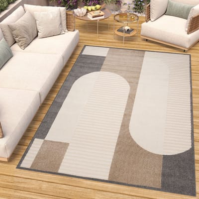 Tapiso Patio Vloerkleed Tuintapijt Outdoor Bruin Beige Buitenkleed Modern Maat- 140x200