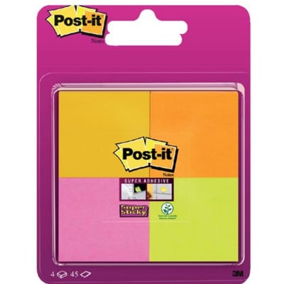 Memoblok post-it 6910 super sticky 51x51mm assorti 4 stuks