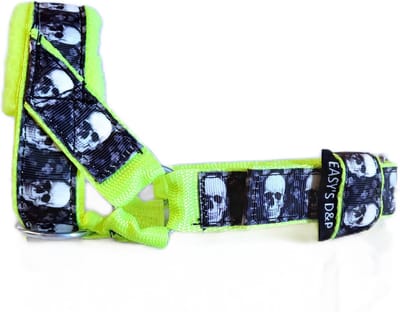 Hoofdhalster hond - Anti trek - Neon geel - Skull - Maat M - Gevoerd - Antitrek hoofdhalster hond - Halster hond - Anti trek hond - Training band