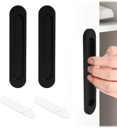 2 stuks zelfklevende ovale schuifdeurgrepen in matzwart, zelfklevend, modern design voor schuifdeuren, ramen en kasten, 148 mm