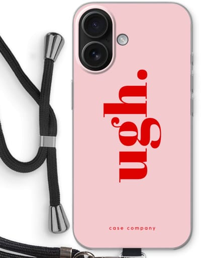 Case Company® - Hoesje met koord geschikt voor iPhone 16 hoesje met Koord - Ugh - Telefoonhoesje met Zwart Koord - Bescherming aan alle Kanten en Over de Schermrand