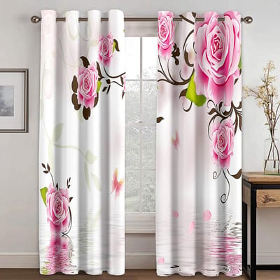 3D Roos Romantisch Oppervlak van het Water Bedrukte Gordijnen Patroon Voor Woonkamer Slaapkamer Rood en Wit Cortinas Hotel Gordijnen 100W160H(CM)40x63in&Grommet Top
