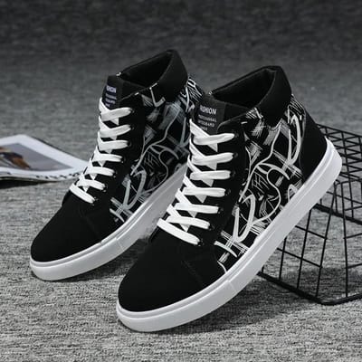 Heren Sneakers Mode Hoge Canvas Schoenen Herfst Nieuwe Casual Schoenen voor Heren Veters Platform Gevulkaniseerde Schoenen Grote Maat 48 Tenis 48 zwart witte kleur