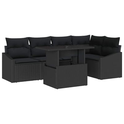 vidaXL - Tuinbank - Set - 6 - st - Zwart - poly - rattan