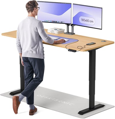 Desktronic HomePro Zit-sta Bureau Elektrisch In Hoogte Verstelbaar, 180x80cm Zwart/Eiken, Stille Dubbele Motor, Hoogte 62-126cm