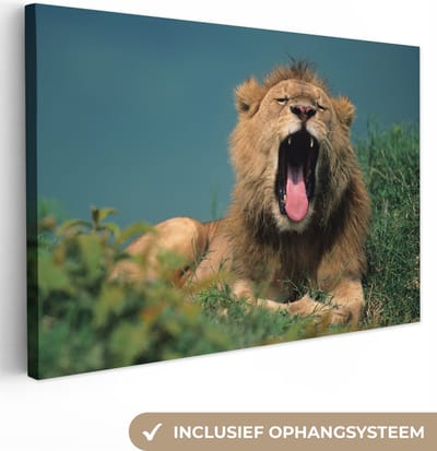 Canvas Schilderij Leeuw - Wild dier - Savanne - 30x20 cm - Wanddecoratie