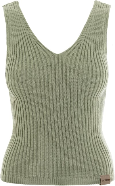 Knit Factory Layla Gebreide Top - Dames Top Mouwloos - Luchtige zomertop - Gebreide singlet dames - V-hals - Olive Mist - 36/38