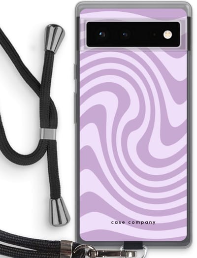 Case Company® - Hoesje met koord geschikt voor Google Pixel 6 hoesje met Koord - Swirl Paars - Telefoonhoesje met Zwart Koord - Bescherming aan alle Kanten en Over de Schermrand