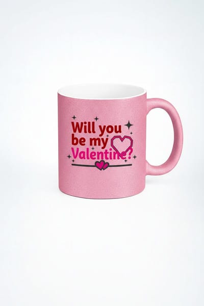 Roze Glitter Valentijn Mok - 'Will you be my Valentine?' Romantisch Cadeau
