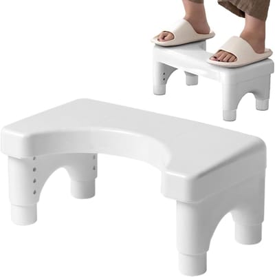 Toilet Krukje - Voetenbankje Badkamer - Comfortabel Toiletteren - Antislip Verstelbaar - 20cm Hoogte - Wit