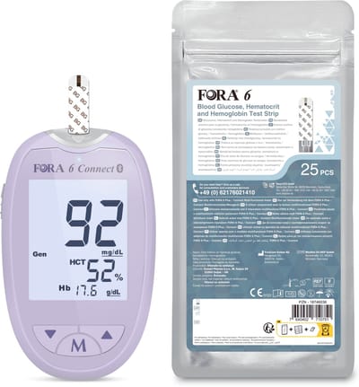 FORA 6 Connect | Bloedglucose-, Hematocriet- en Hemoglobine Meter (Multi-parameter) (purple meter) - Bloedsuikermeter - Glucose Meter - Inclusief Strips