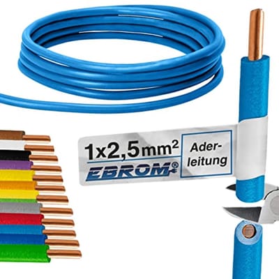 Stijve PVC Aderleiding - H07V-U 2,5 mm² - Lichtblauw - Verkrijgbaar in Lengtes van 10 tot 100 Meter