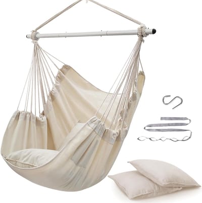 Stoelhoek Hangstoel - Polyester & Katoen, Houten Zitvlak, Max 226 kg, Inclusief Ophangkit en Draagtas
