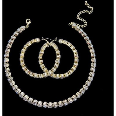 Niche Volledig Diamant Ketting Oorbellen Armband Drie Delig Set Metaal Bloem Holle Kraag Bruidsmeisje Bruid Pak Vrouwen beige