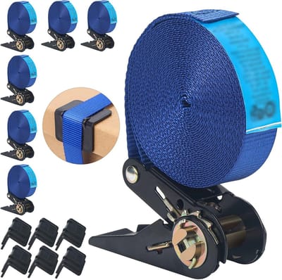 Set van 6 ratelbanden van 6 m - 25 mm - EN-12195-2 - trekvermogen 800 kg - ideale spanbanden voor transport en bundelen van goederen