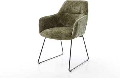 Gestoffeerde-stoel Pejo-Flex slipframe zwart chenille olijfgroen pocketveer kern