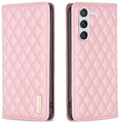 Voor Samsung Galaxy S24 5G Diamond Lattice magnetische lederen flip telefoonhoesje (roze)