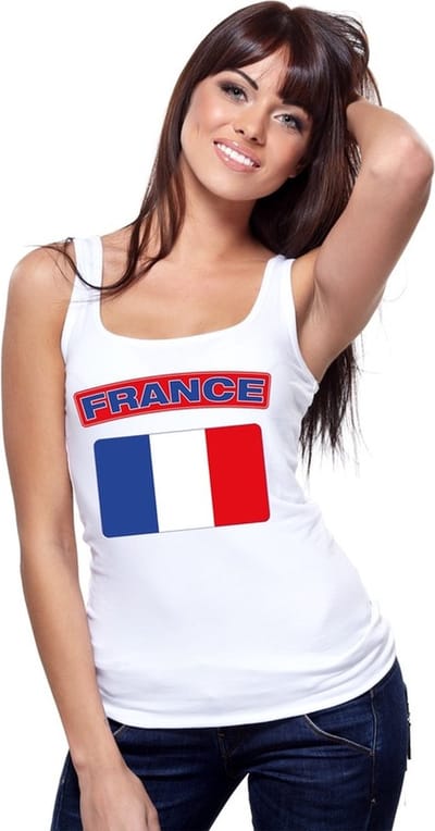 Frankrijk singlet shirt/ tanktop met Franse vlag wit dames S