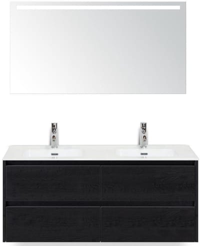 Dante Badmeubelset 120 cm - 4 Laden Black Oak - Keramische Wastafel Wit Cover met Sence Spiegel