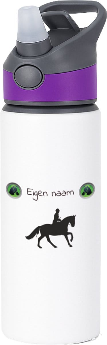 Hacebo® - Paardrijden met naam waterfles met rietje paars - Paardrijden - Paardrijden liefhebber - Cadeau - Verjaardag - Geschenk - Gepersonaliseerd - water fles - 650ML