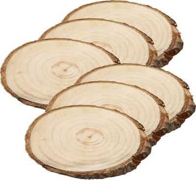 Creativ Decoratie boomschijven met bast - 24x - 9 x 6 cm - boomschijfjes onderzetters - hout